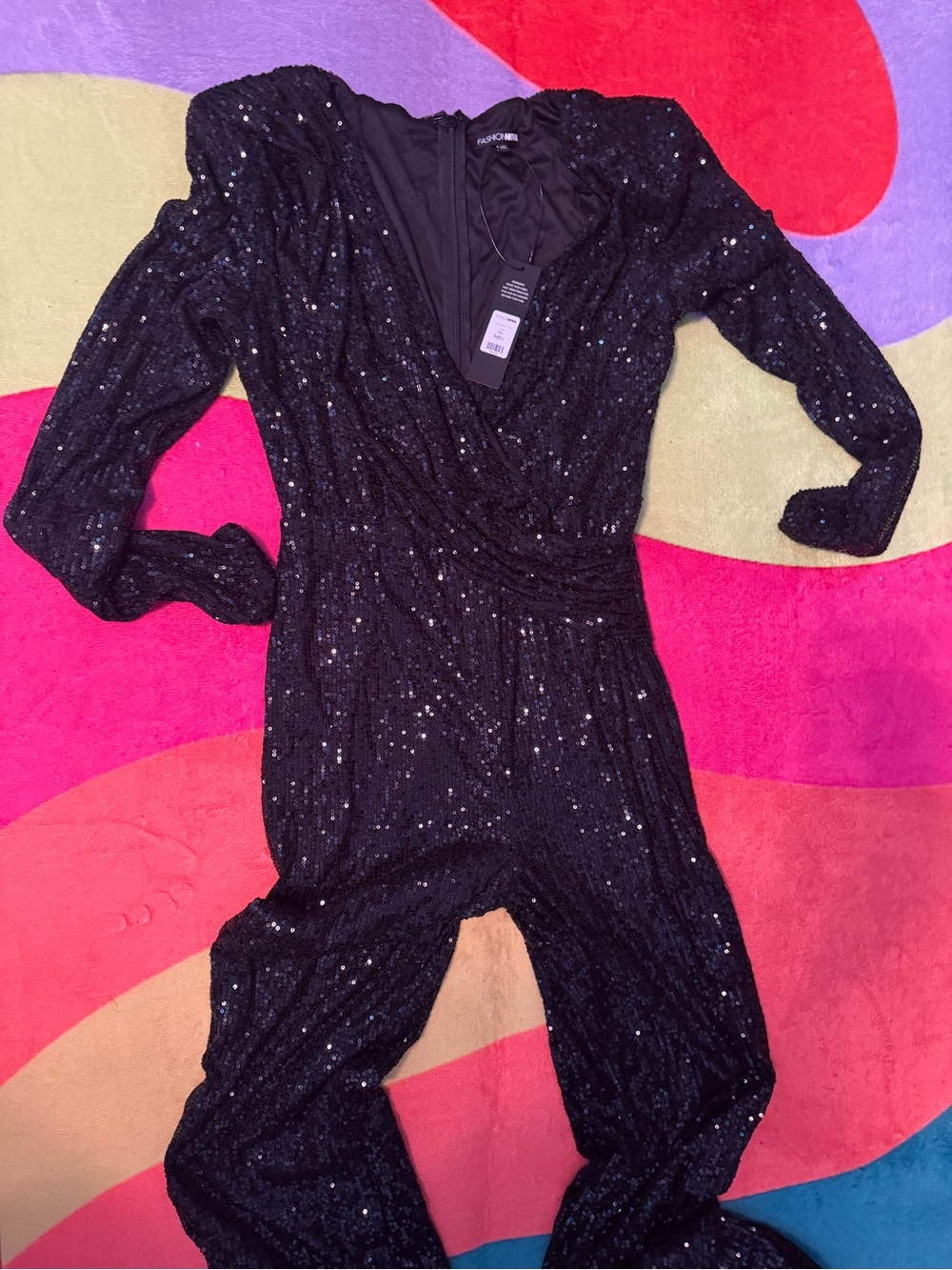 Fashion Nova Black Sequin One-Piece jumpsuit